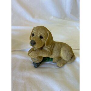 Vintage Labrador Retriever Puppy Figurine Holding Ball 5.5" Resin Dog Collectibl